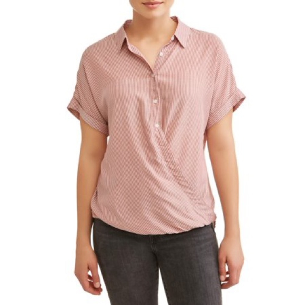 *final price* Como Blu striped, twist hem, button down (M)